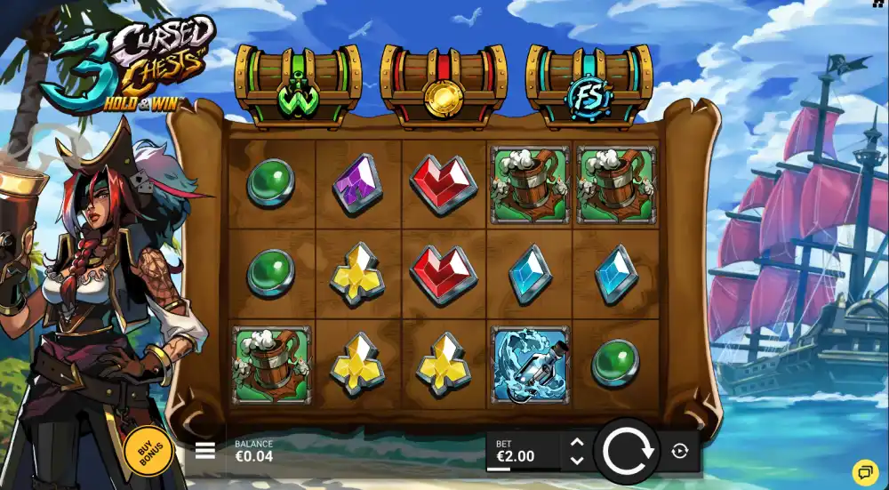 3 Cursed Chests de Hacksaw Gaming — tragamonedas en acción