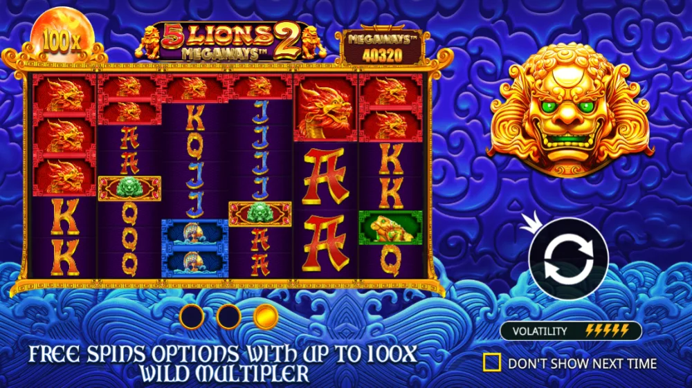 5 Lions Megaways 2 Slot von Pragmatic Play — Goldene Löwen auf dem Megaways Grid