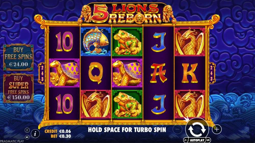 5 Lions Reborn Slot von Pragmatic Play — Gameplay auf dem 5x3 Grid