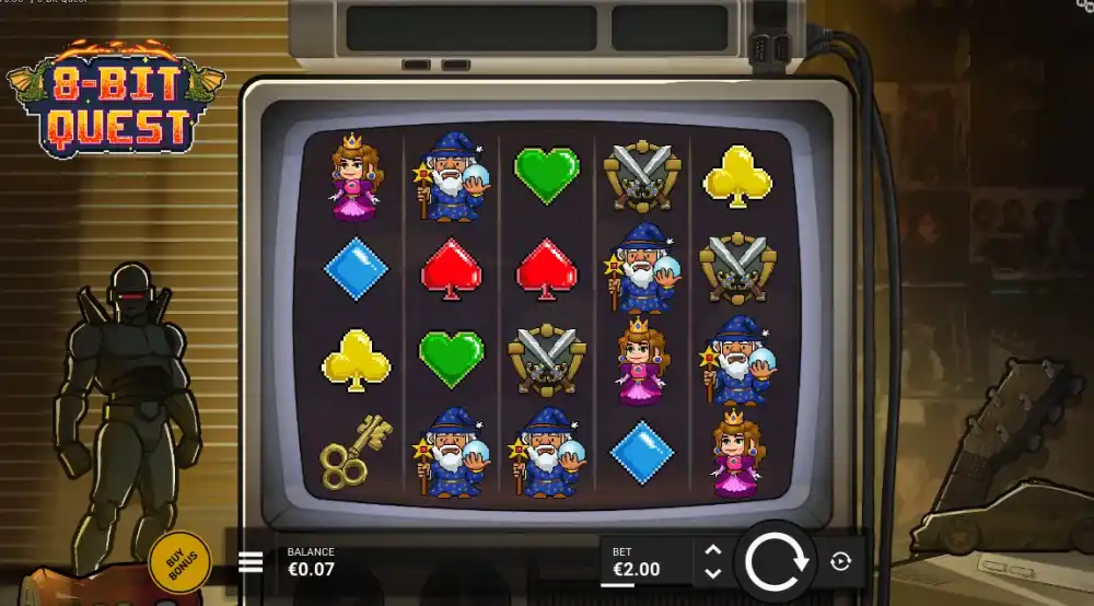 8-Bit Quest Slot von NowNow Gaming — Spielfläche mit Retro-Pixelart