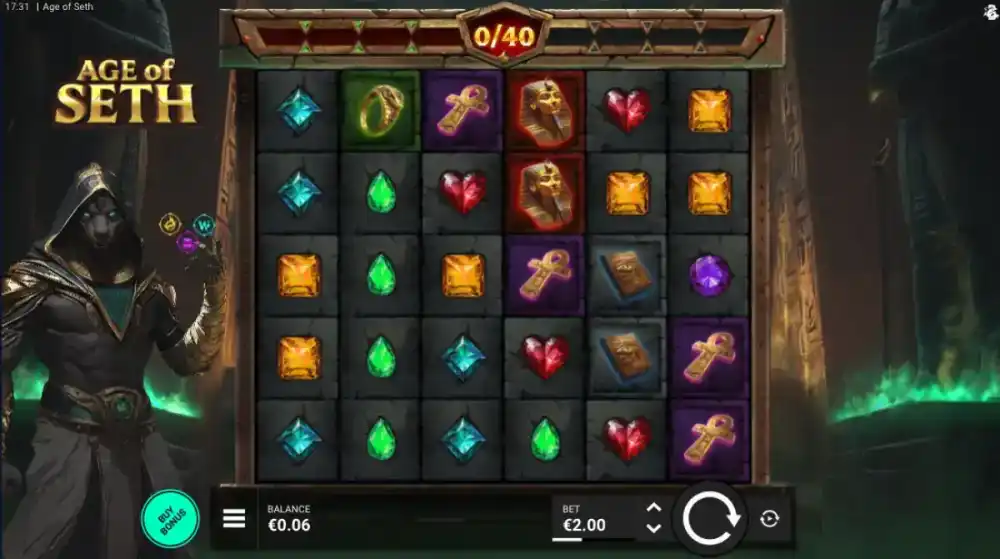 Age of Seth Slot von Bullshark Games — Gameplay auf dem 6x5 Cluster Grid