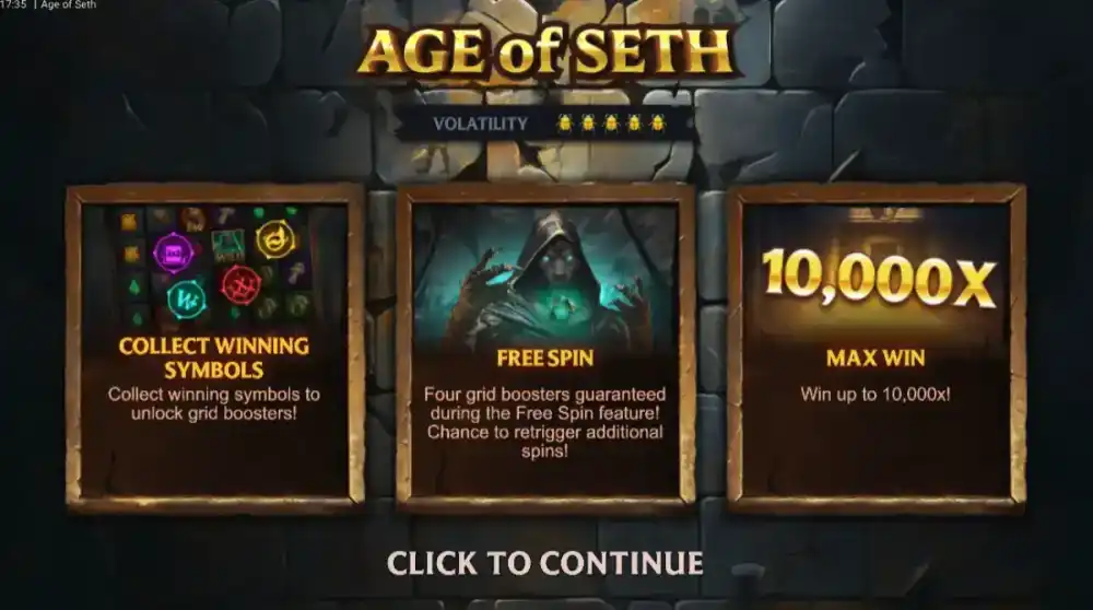 Age of Seth Slot von Bullshark Games — ägyptisches 6x5 Cluster-Grid mit Edelstein-Symbolen