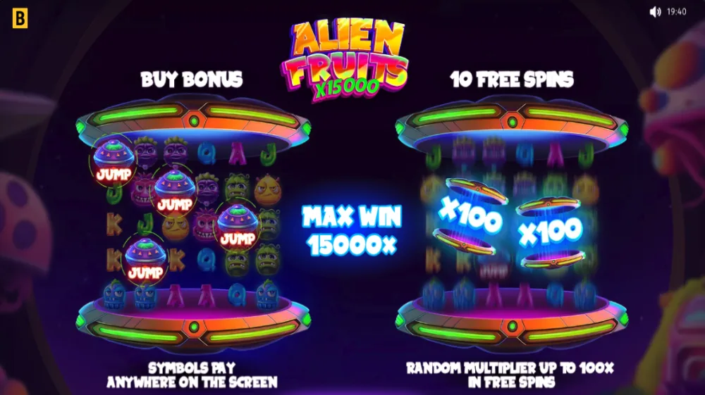 Alien Fruits Slot von BGaming — Weltraum-Frucht-Slot mit Scatter Pays auf 6x5 Grid
