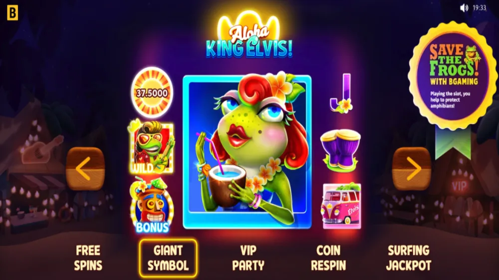 Aloha King Elvis Slot von BGaming — Hawaii-Theme mit Jackpots und Coin Respin