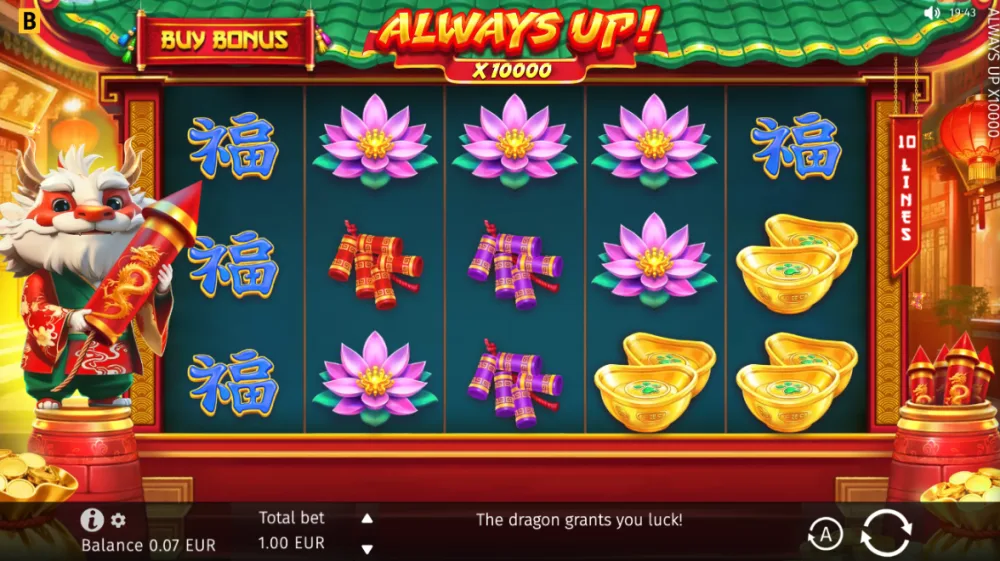 Always Up x10000 Slot von BGaming — Crash-Bonus Ansicht mit Raketen