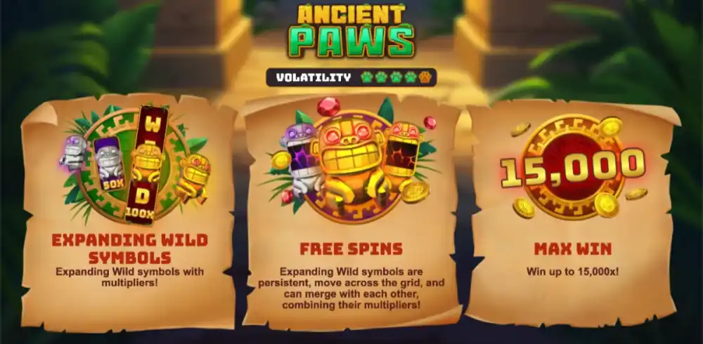 Ancient Paws Slot von Bullshark Games — Startbildschirm mit Dschungel-Setting