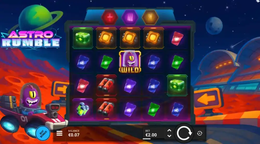 Astro Rumble Slot von Bullshark Games — drei Pots auf dem Spielfeld
