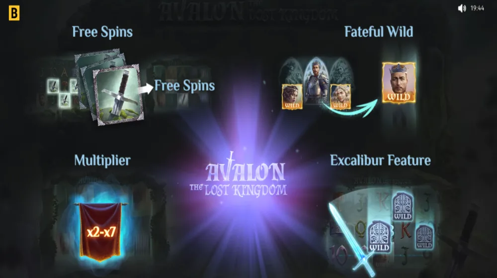 Avalon The Lost Kingdom Slot von BGaming — Artussage mit Excalibur-Feature