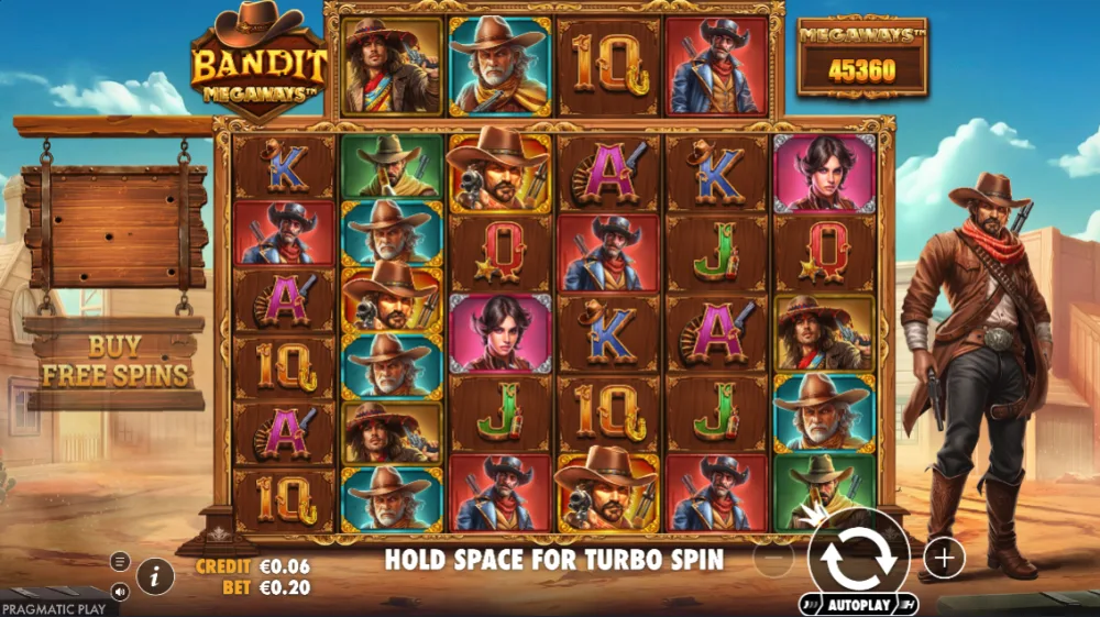 Bandit Megaways Slot von Pragmatic Play — Gameplay auf dem Megaways Grid