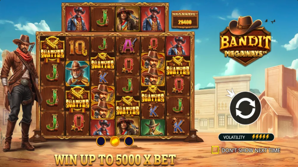 Bandit Megaways Slot von Pragmatic Play — Western-Theme mit Dynamit-Multiplikatoren auf Megaways Grid
