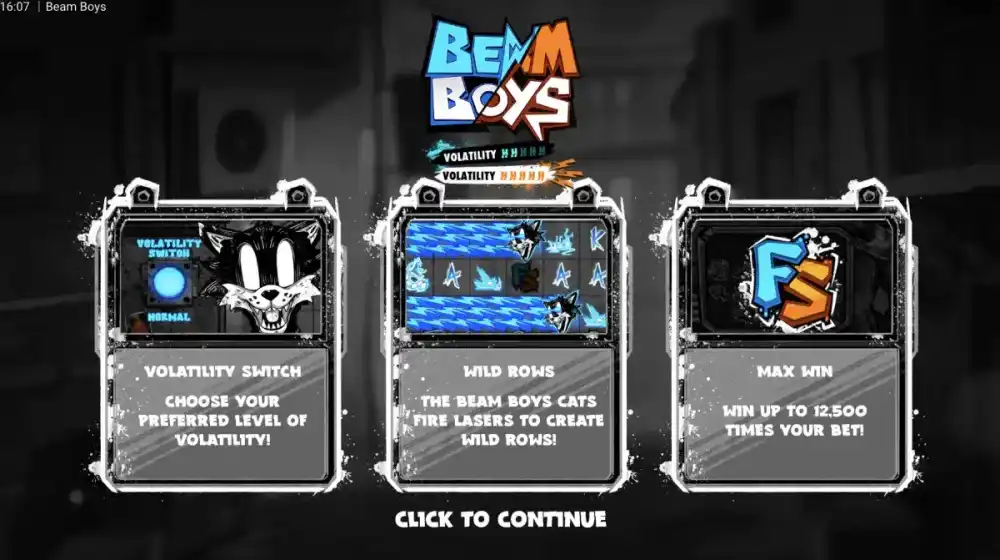 Beam Boys Slot von Hacksaw Gaming — Gameplay auf dem 6x4 Grid mit Laser Cats