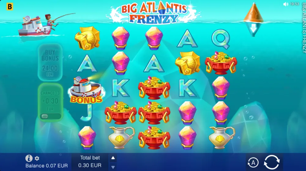 Big Atlantis Frenzy Slot von BGaming — Spielfeld mit Unterwasser-Symbolen
