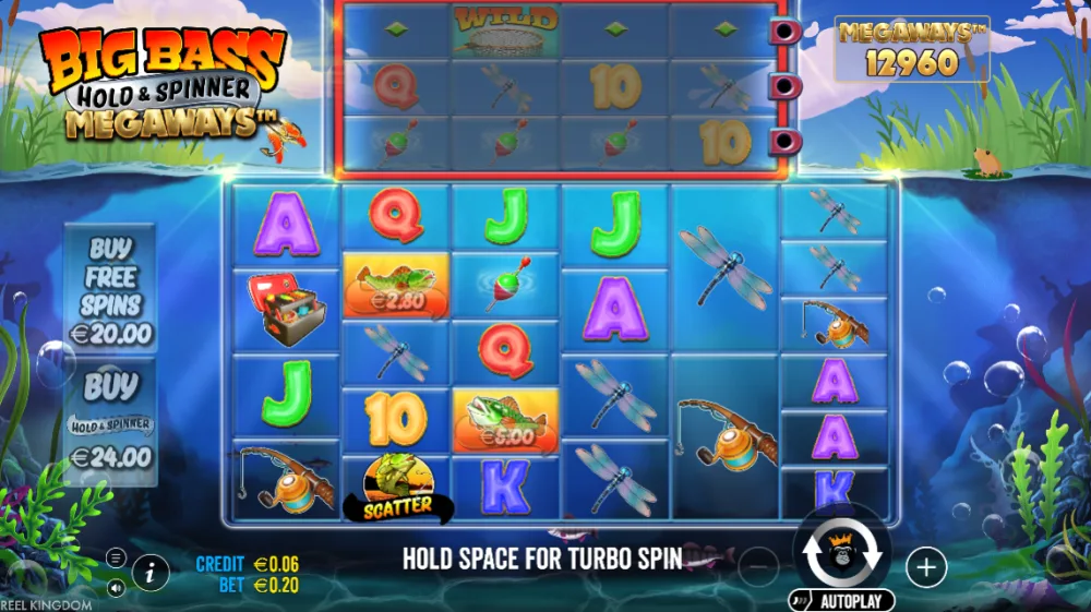 Big Bass Hold Spinner Megaways Slot von Pragmatic Play — Gameplay auf dem 6x6 Megaways Grid