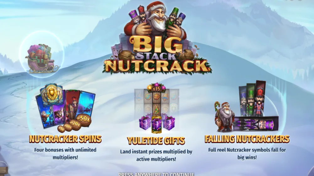 Big Stack Nutcrack Slot von Print Studios — Nussknacker-Symbole auf dem Weihnachts-Grid