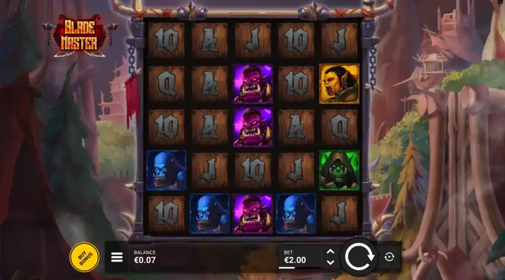Blade Master Slot von Backseat Gaming — Spielansicht mit Wild Multipliern