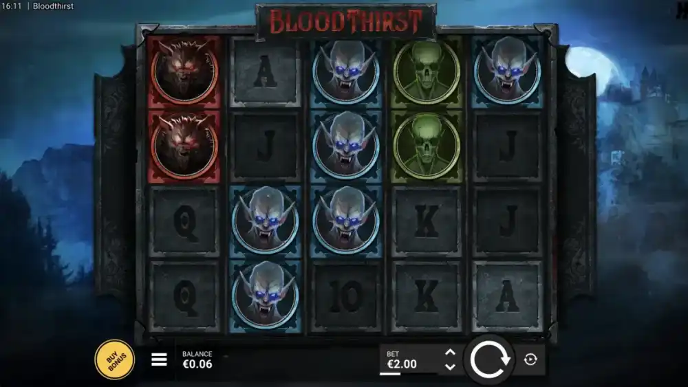 Bloodthirst Slot von Hacksaw Gaming — Spielansicht mit Monster Reels