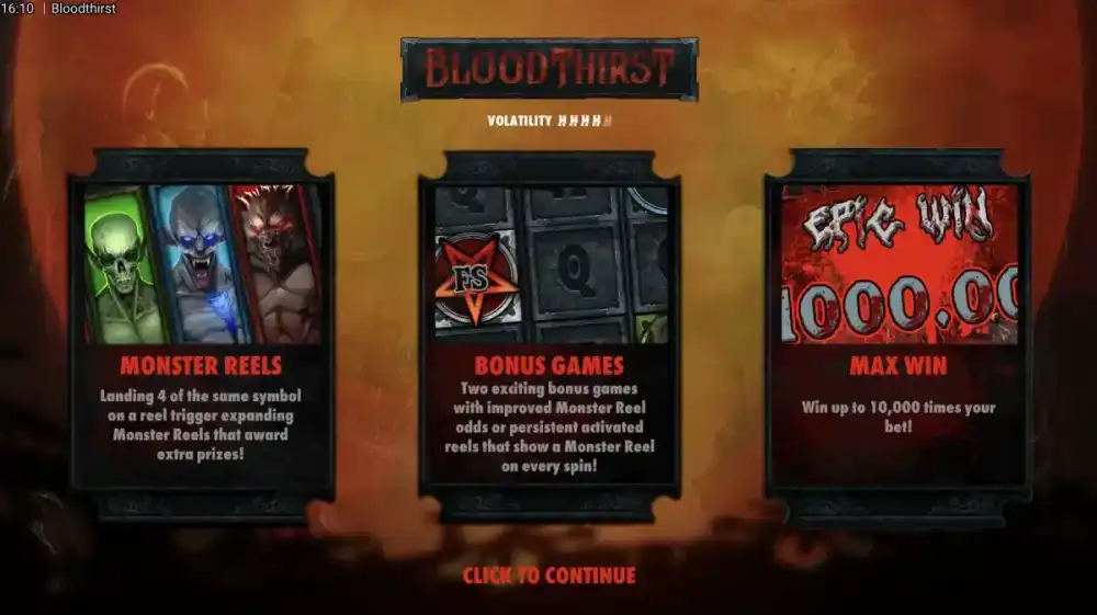 Bloodthirst Slot von Hacksaw Gaming — düsteres Horror-Grid mit Monster-Symbolen