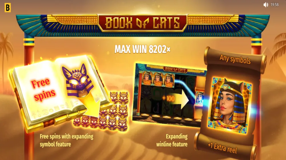 Book of Cats Slot von BGaming — Ägypten-Slot mit Expanding Symbols