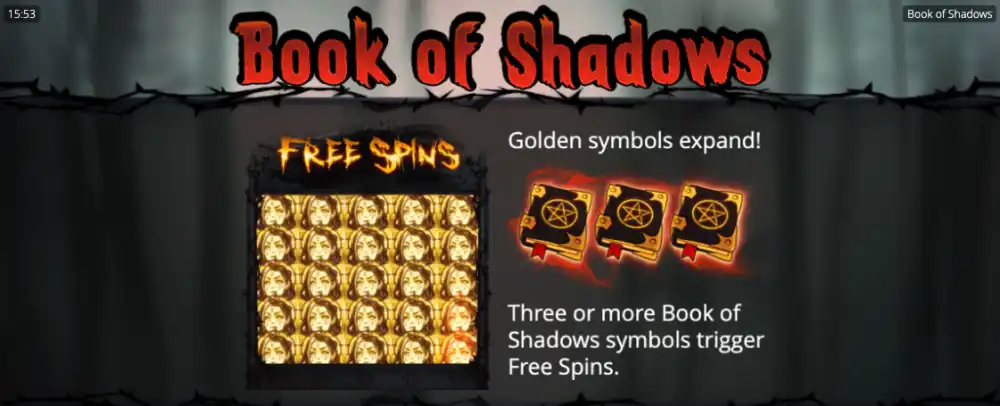 Book of Shadows Slot von Nolimit City — dunkles Fantasy-Setting mit Shadow Rows Mechanik