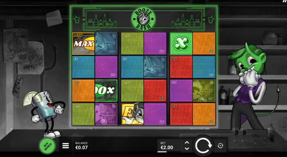 Booze Bash Slot von Hacksaw Gaming — Gameplay im Prohibition-Setting