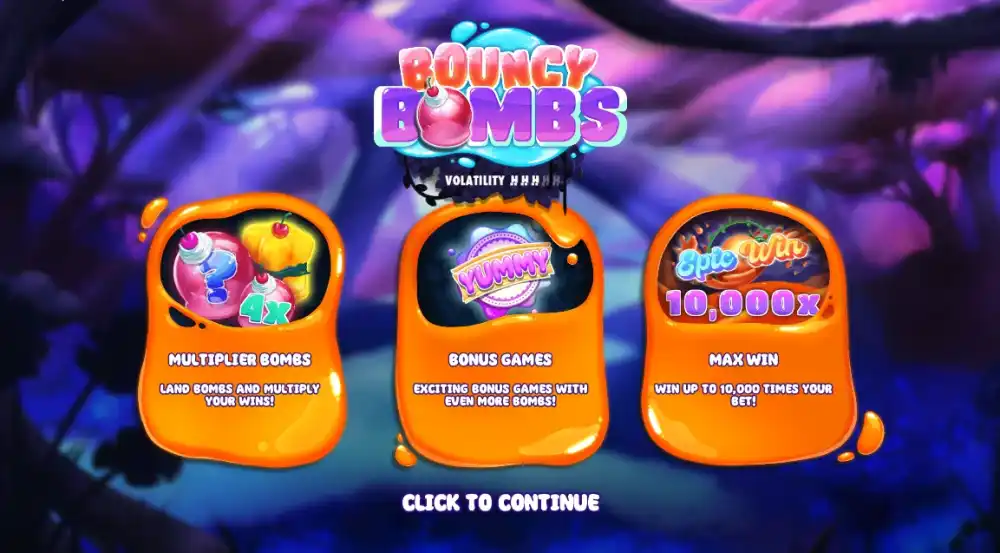 Bouncy Bombs Slot mit Pilzwald-Setting und Bomben-Symbolen auf dem 6x5 Scatter-Pays-Grid