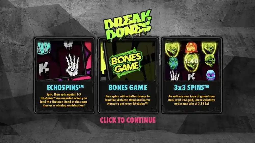 Break Bones Slot von Hacksaw Gaming — Kompaktes 3x3 Skelett-Grid mit Wild-Multiplikatoren