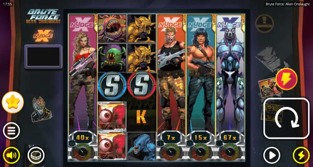 Brute Force Slot von Nolimit City — xNudge Wilds im Retro-Design