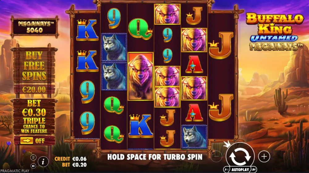 Buffalo King Untamed Megaways Slot von Pragmatic Play — Megaways-Gameplay in der Prärie