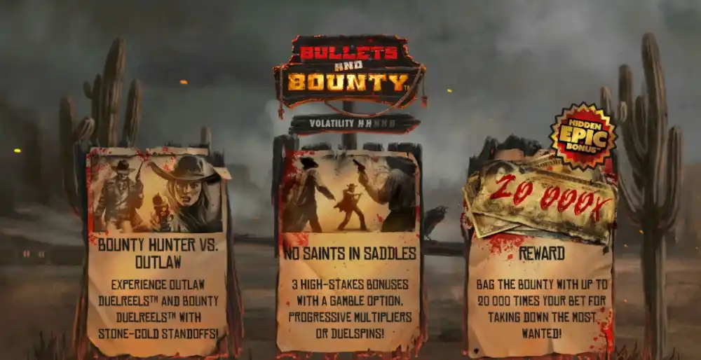 Bullets and Bounty Slot von Hacksaw Gaming — Western-Setting mit DuelReels auf dem 5x5 Grid