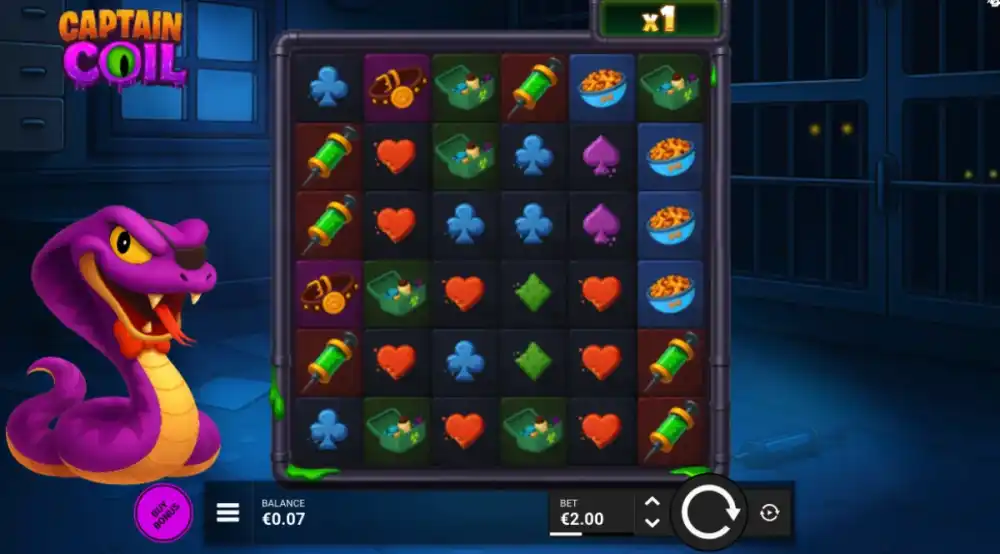 Captain Coil Slot von Bullshark Games — Snake Pod Cluster Mechanik