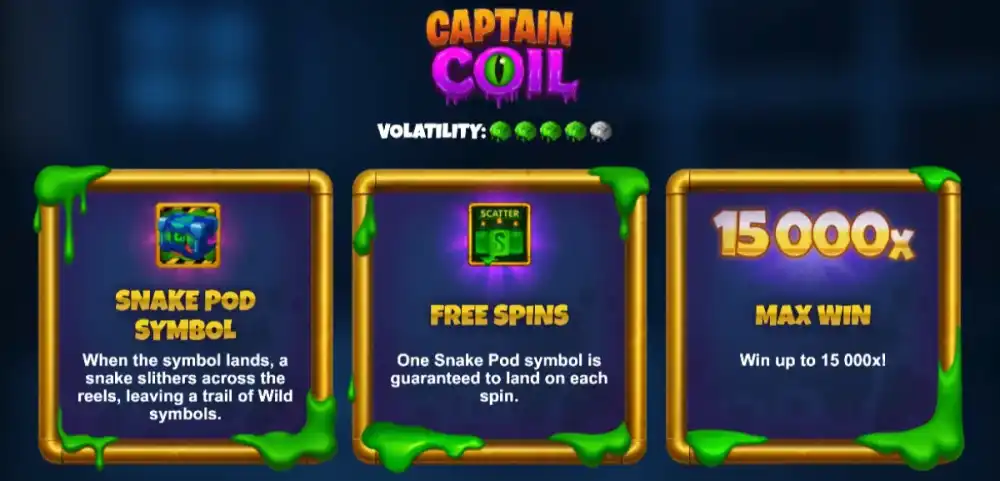 Captain Coil Slot von Bullshark Games — Snake Pod Mechanik auf dem 6x6 Cluster Grid