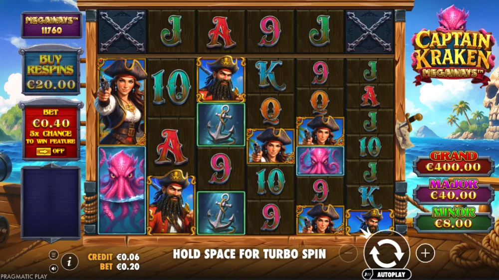 Captain Kraken Megaways Slot von Pragmatic Play — Respin Feature mit Money Symbolen