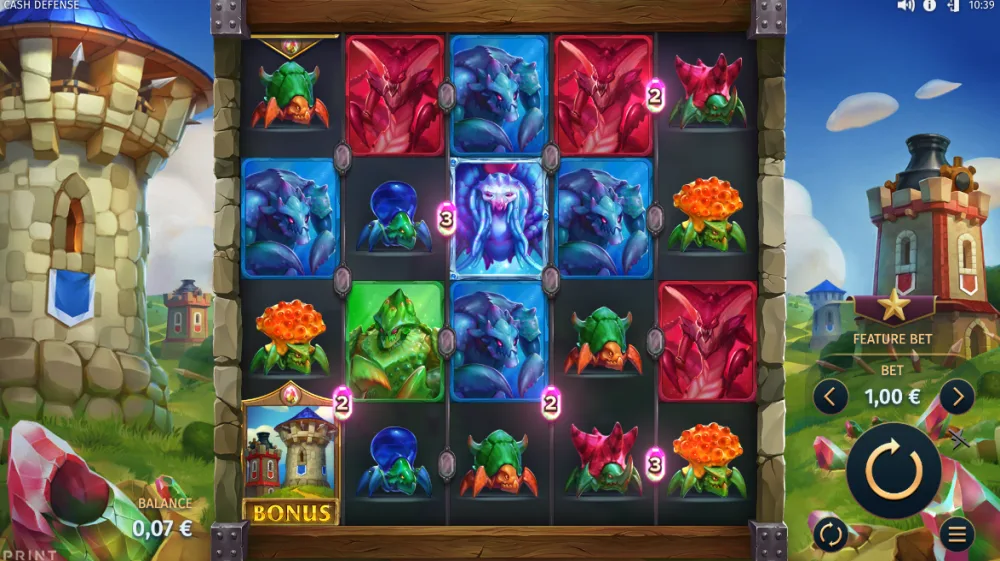 Cash Defense Slot von Print Studios — Tower Defense Bonusrunde