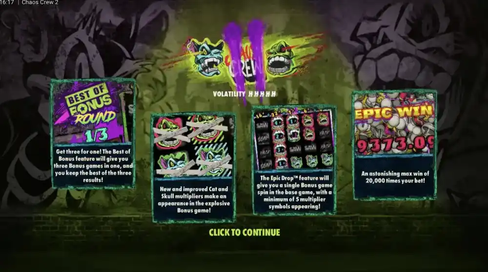 Chaos Crew 2 Slot von Hacksaw Gaming — Cranky und Sketchy im Punk-Design auf dem 5x5 Grid