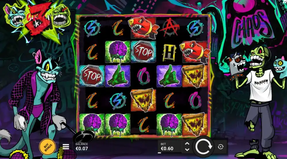 Chaos Crew 3 Slot von Hacksaw Gaming — Gameplay mit drei Charakteren
