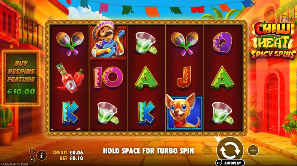 Chilli Heat Spicy Spins Slot von Pragmatic Play — Respin Feature auf dem erweiterten Grid