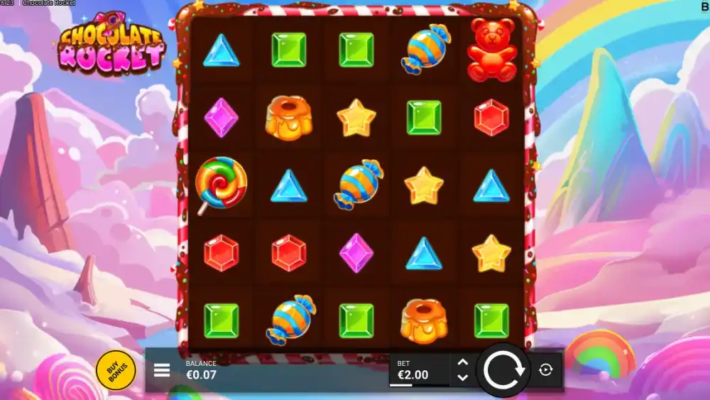 Chocolate Rocket Slot von Backseat Gaming — Spielansicht mit Wild Rockets