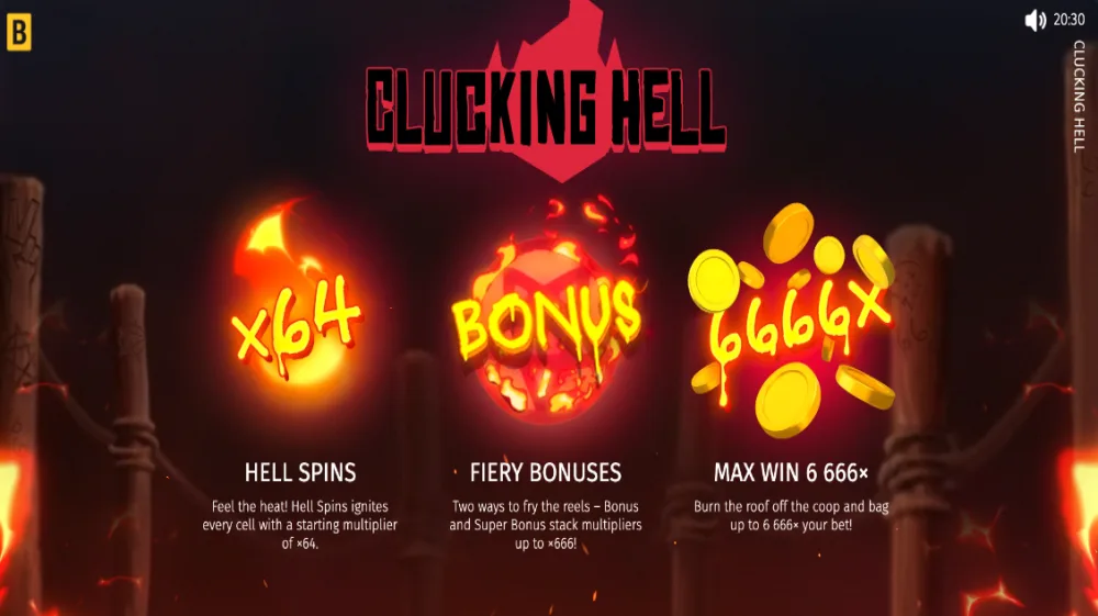 Clucking Hell Slot von BGaming — Höllen-Hühner auf dem 5x5 Cluster-Grid