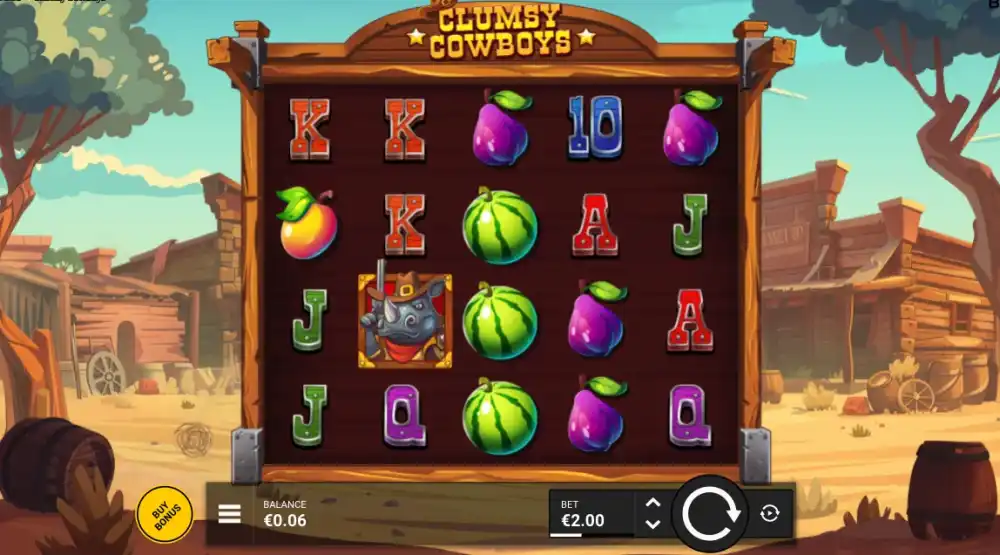 Clumsy Cowboys Slot von Backseat Gaming — Gameplay auf dem 5x4 Grid