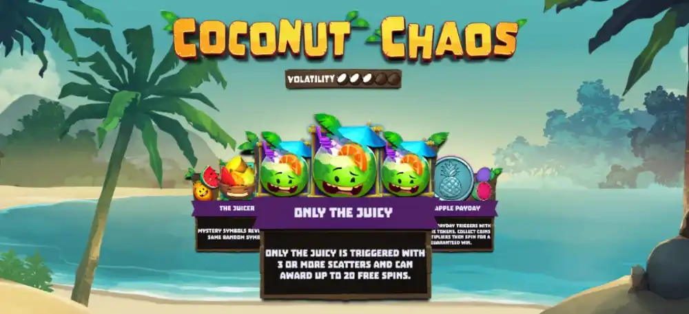 Coconut Chaos Slot von Pineapple Play — Tropisches Frucht-Theme mit Hold and Spin auf dem 5x4 Grid