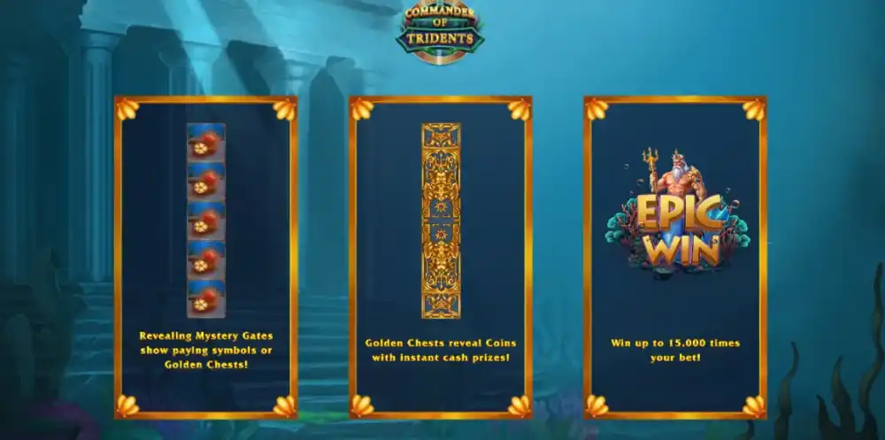 Commander of Tridents Unterwasser-Slot mit Poseidon-Theme und Mystery Gates auf 5x5 Grid