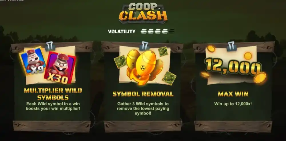 Coop Clash Slot von Bullshark Games — Hasen-Panzer und Hühner auf dem 7x7 Cluster-Grid