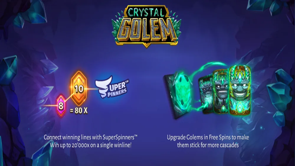 Crystal Golem Slot von Print Studios — Kristall-Golem auf dem 5x3 Spielfeld