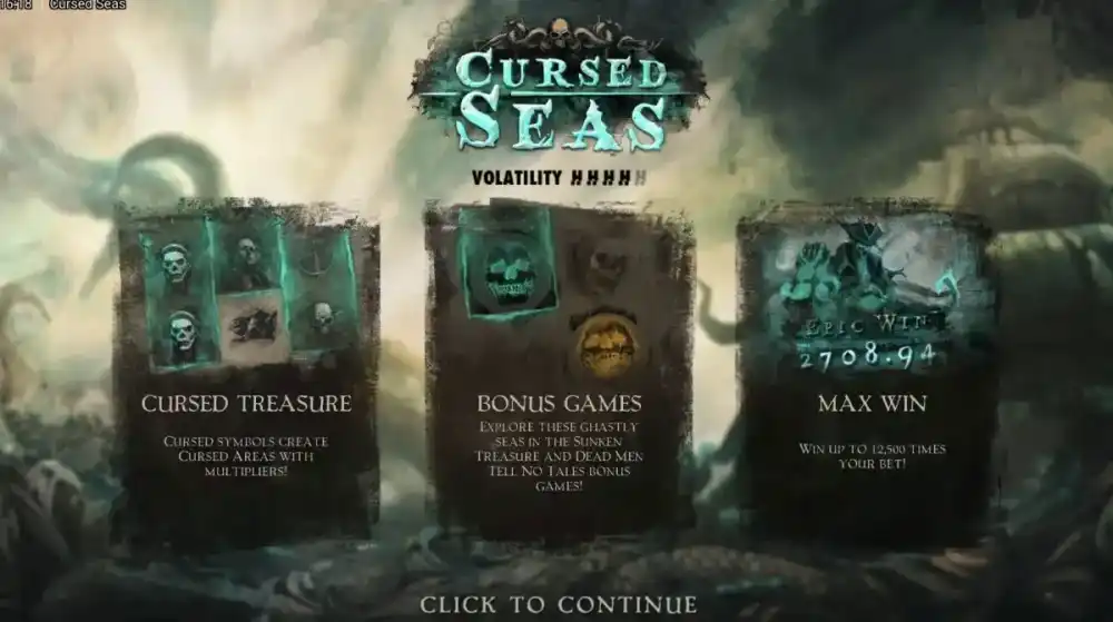 Piraten-Slot mit dunklem Ozean-Theme und Cursed Chests auf den 5 Walzen von Hacksaw Gaming