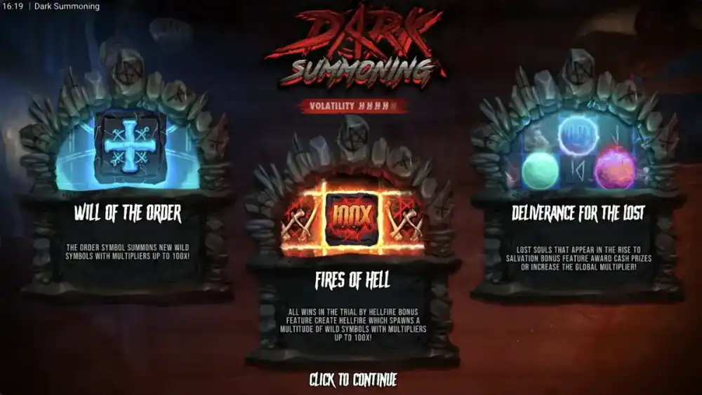 Dark Summoning Slot von Hacksaw Gaming — okkultes Theme mit Beschwörungskreisen auf dem 5x6 Grid