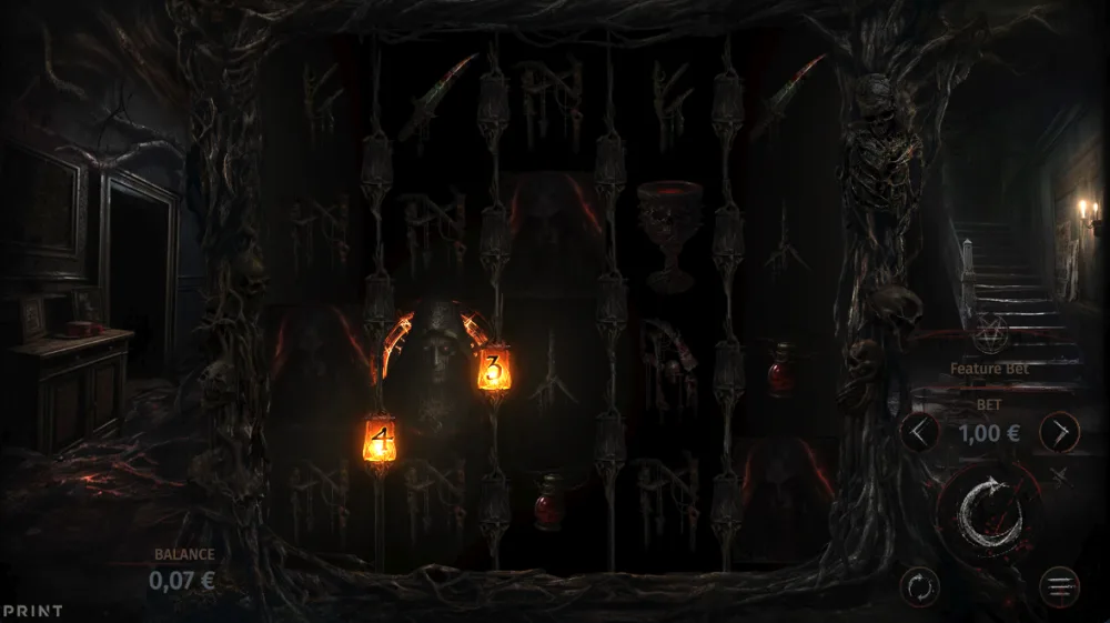 Darkness Slot von Print Studios — dunkles Pentagramm auf dem 5x4 Grid