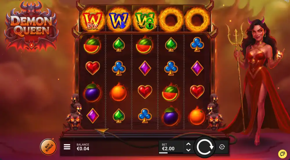 Demon Queen Slot von NowNow Gaming — Fruchtsymbole treffen Dämon-Thema mit Cascading Reels