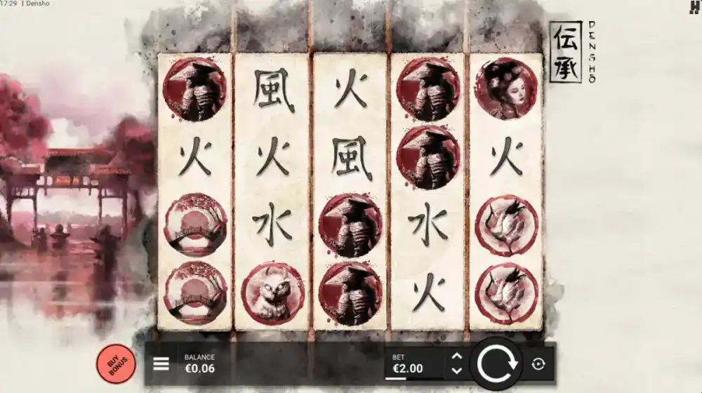 Densho Slot von Hacksaw Gaming — Wasserfarben-Gameplay mit Wild Multiplier Reels