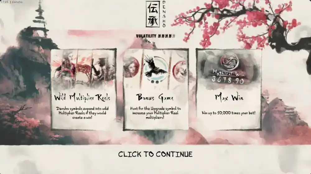 Densho Slot von Hacksaw Gaming — japanisches Wasserfarben-Design mit Multiplikator-Reels