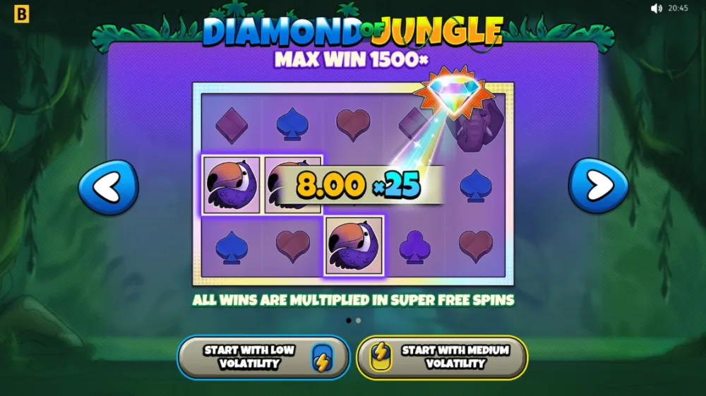 Diamond of Jungle Slot von BGaming — Dschungel-Tiere auf dem 5x3 Grid
